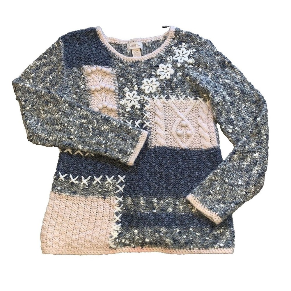 Embellished Patchwork Knit Sweater Women's Size Small Pullover Soft Country Door
